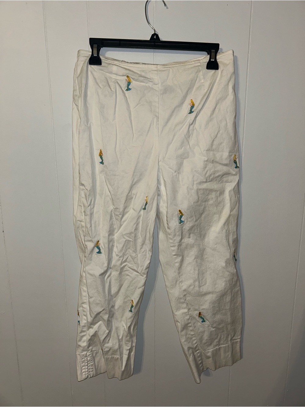 Requirements Cream Straight-Leg Pants Embroidered preppy mermaids